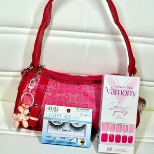 Red Handbag with Accessories